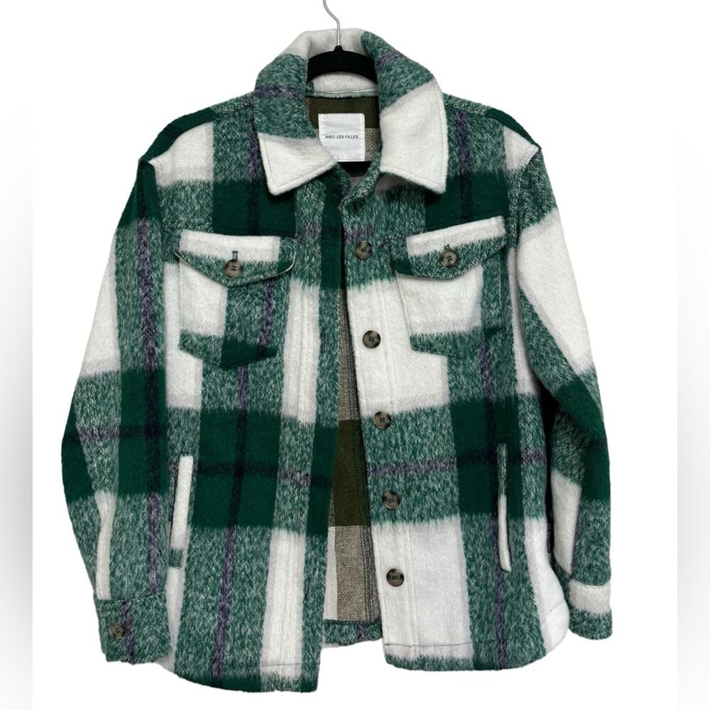 Avec Les Filles Green Plaid Flannel Oversized Shacket - Size XS
